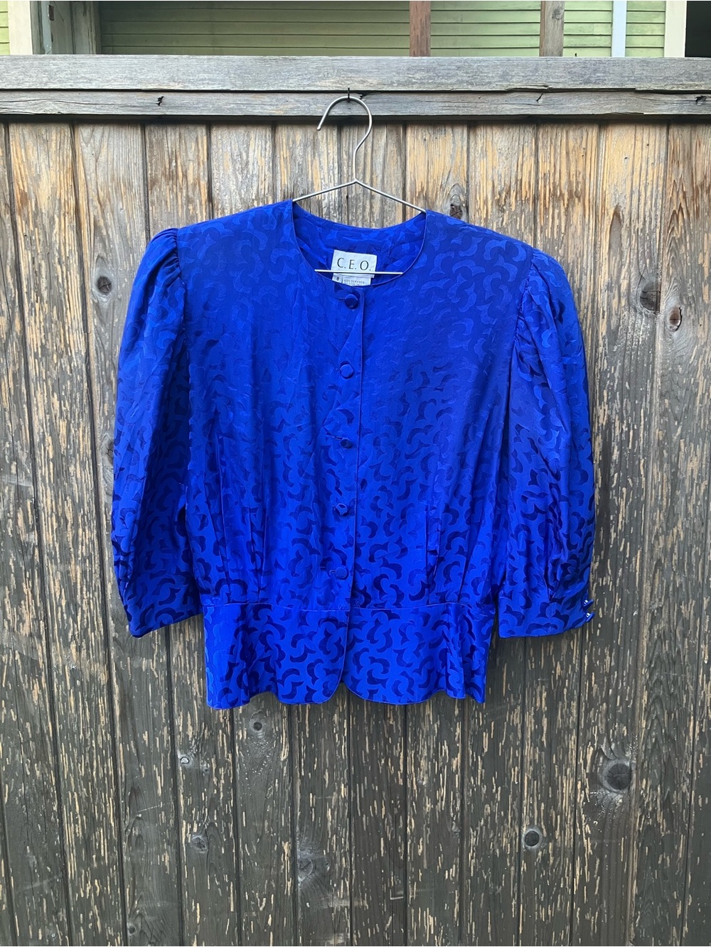 CEO cobalt silk blouse